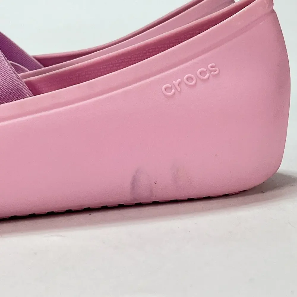 Crocs Pink Bow Flat Mary Jane Shoes Flats Slip On Youth Size 6 Women’s 8
